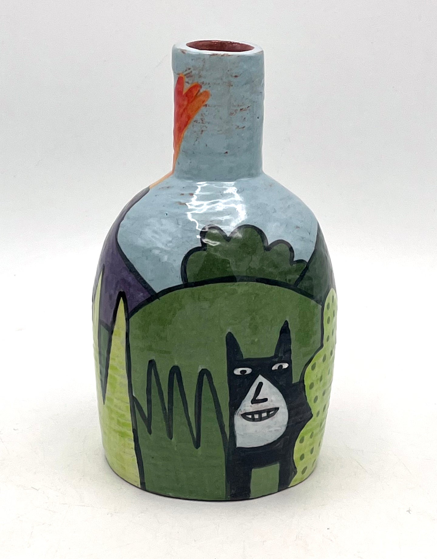 108. Small Bottle Vase Tuxedo Cat
