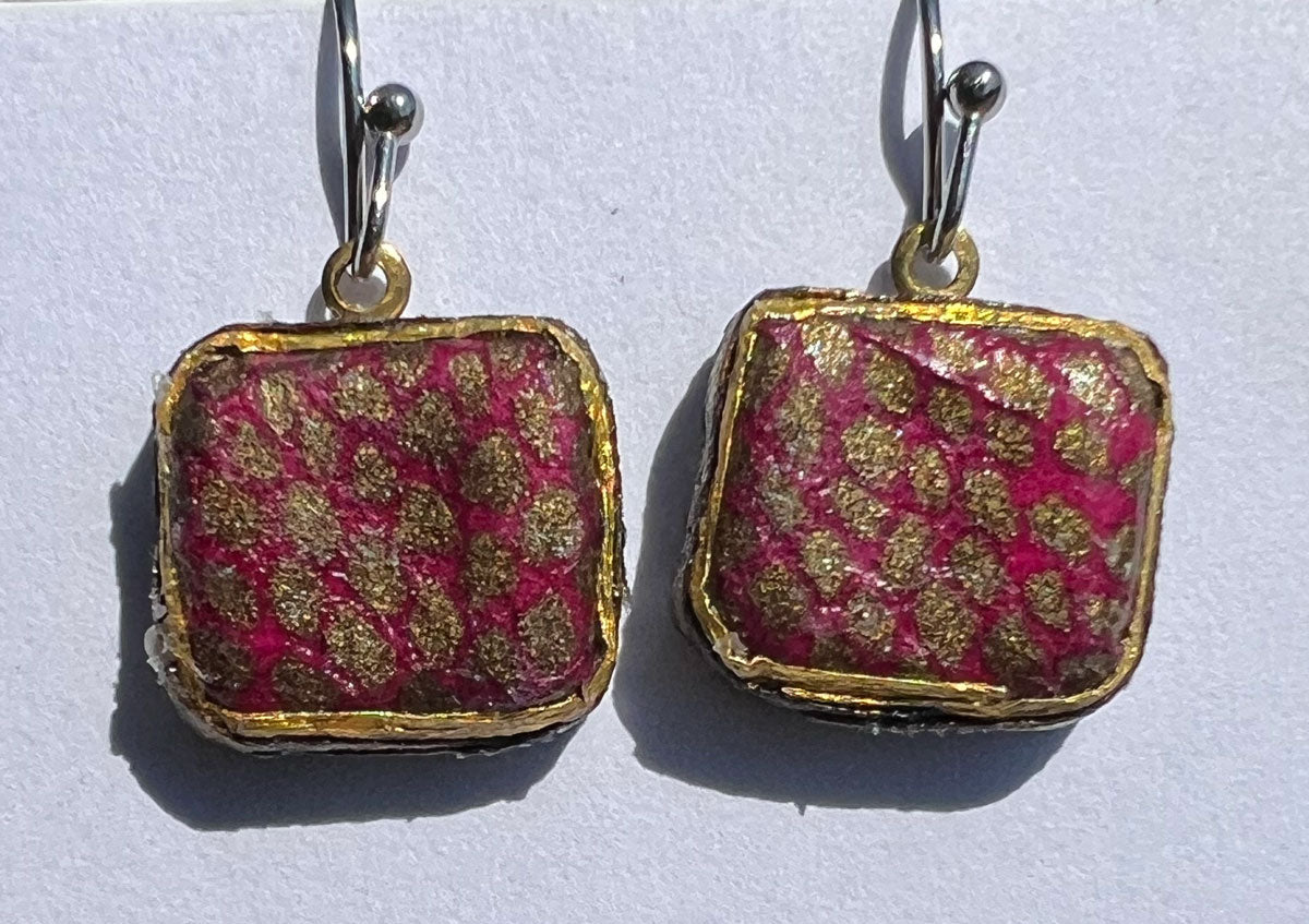 120. Square Pink Marigold Earring