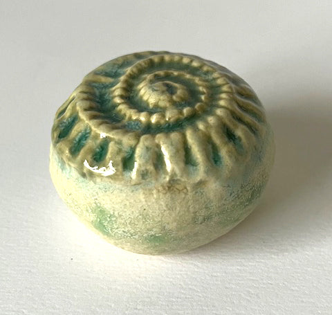 25-73  Green Spiral Fossil Wall Pod