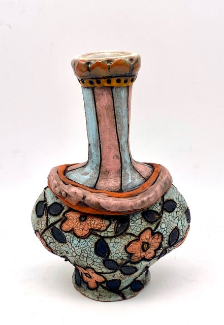 333. Bud Vase: Jade w/ Pink Flowers