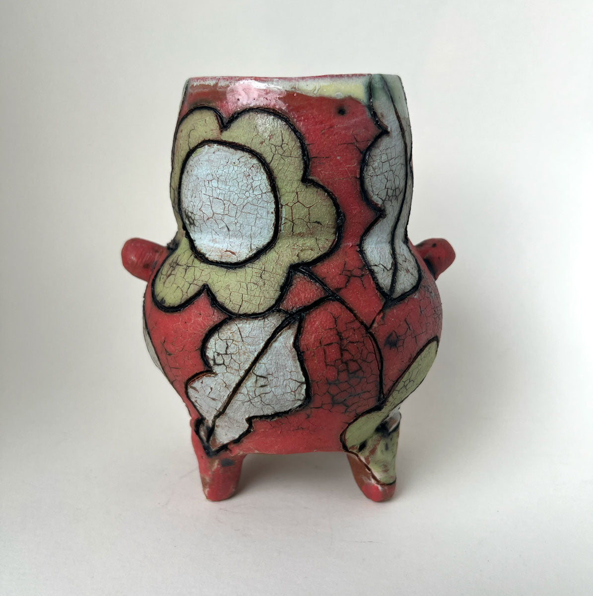 367. Red w/ Lime Flowers Vase
