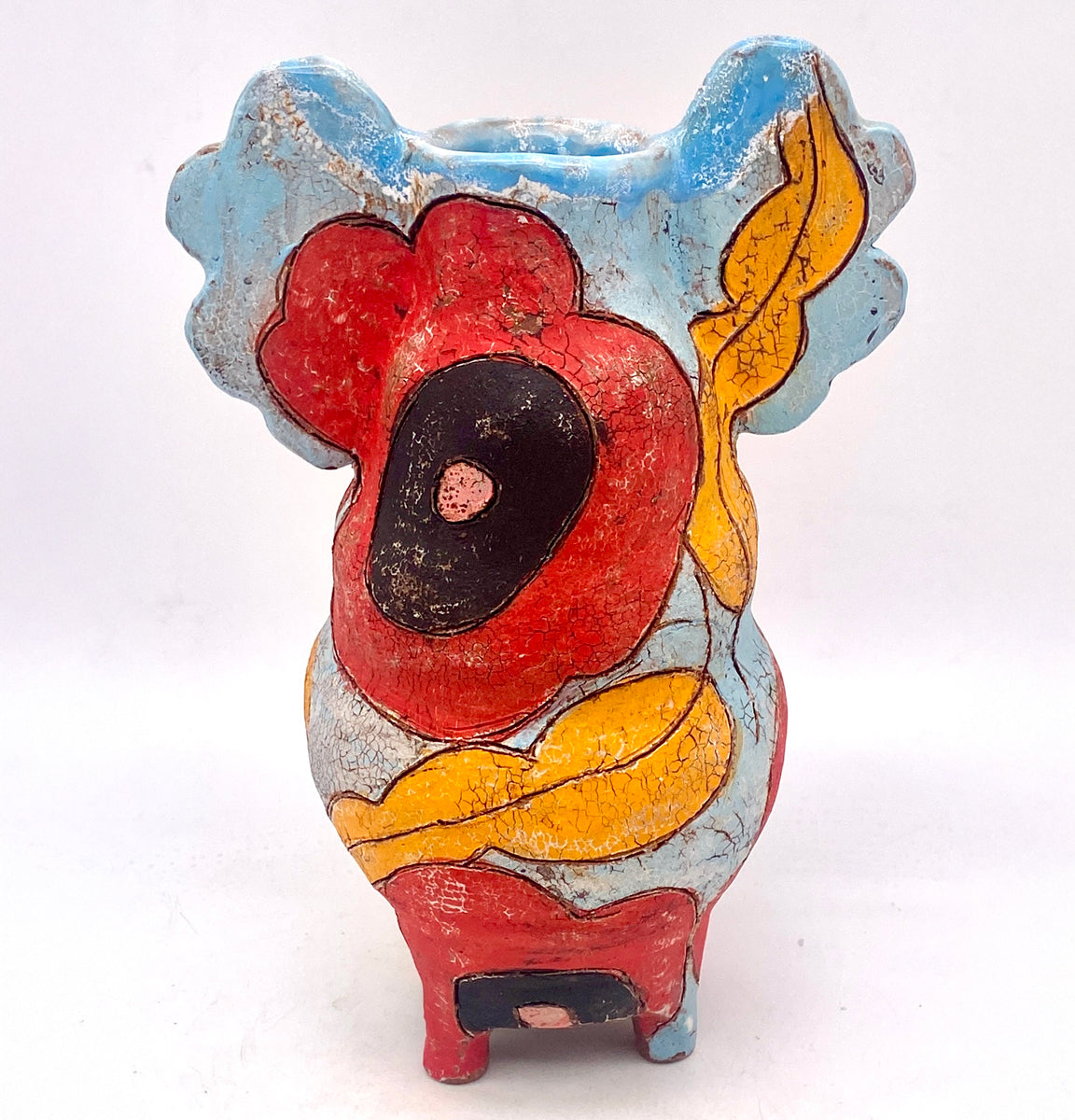 404. Lt. blue vase, red flowers, orange leaves, elephant ears, legs