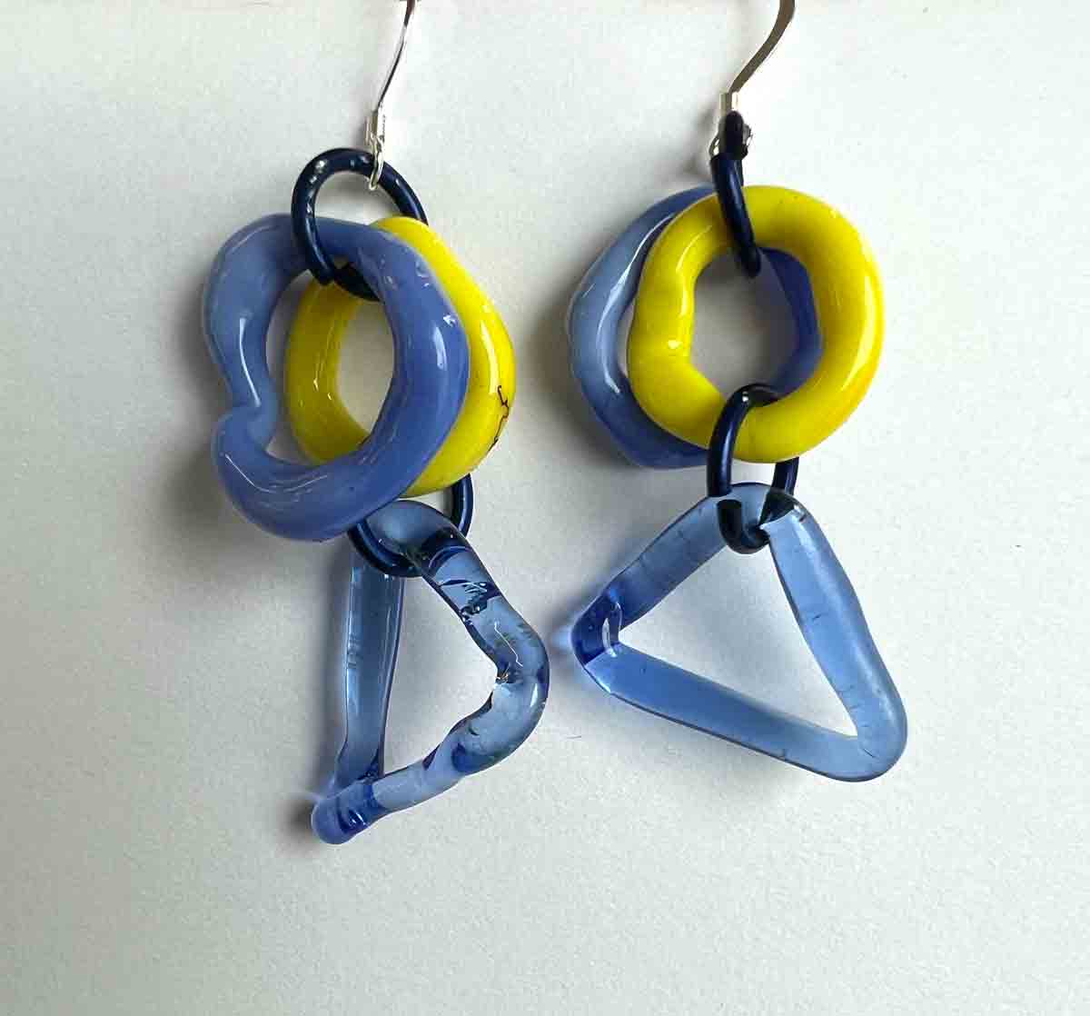 42. Yellow Blue Lamp Work Earrings