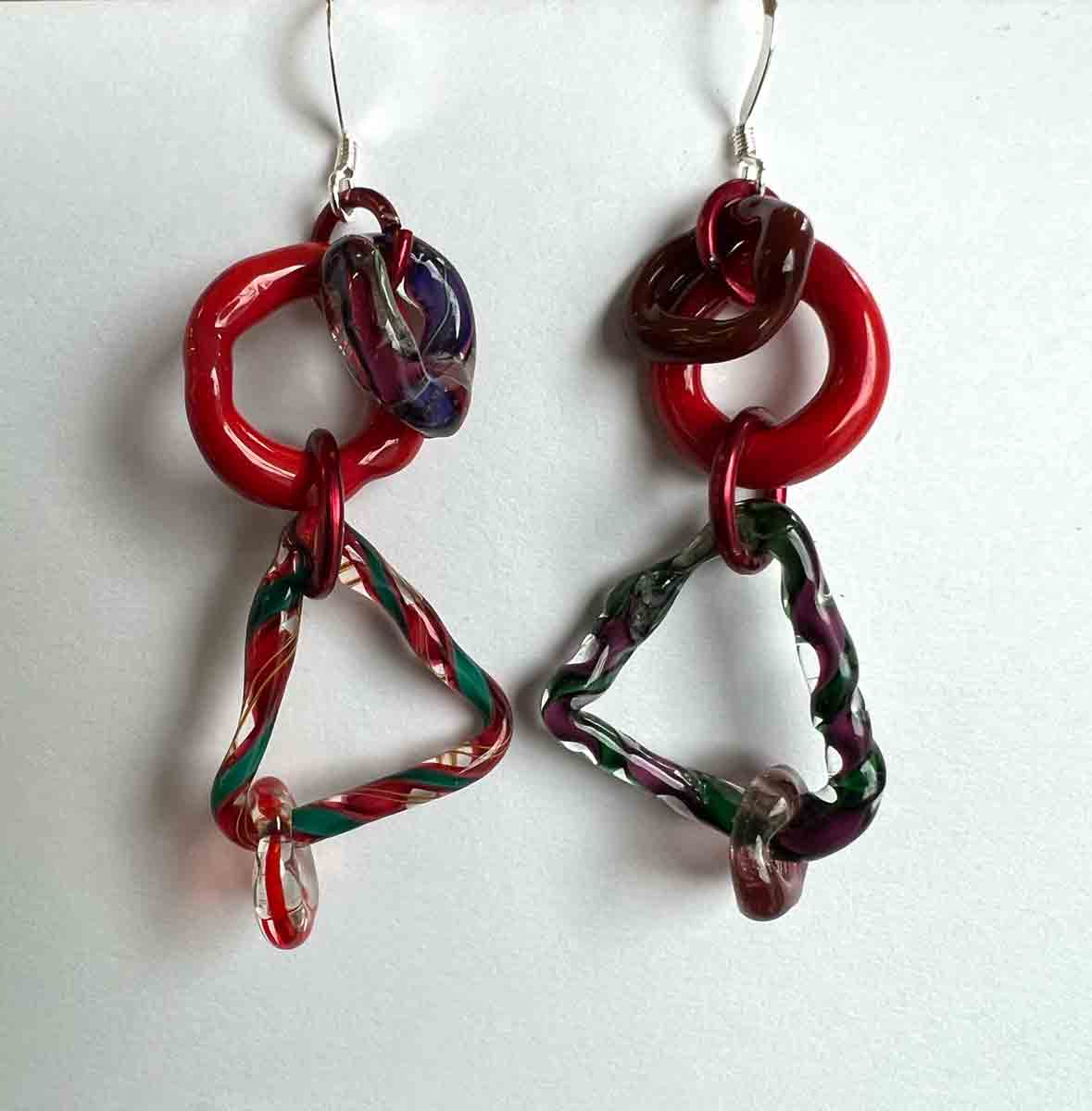 44. Red Cane Lamp Work Earrings