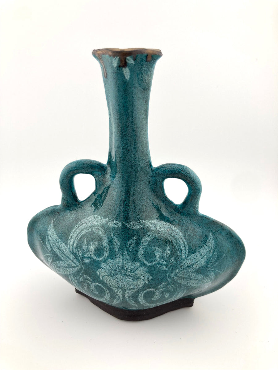 79. Bud Vase C2 (turquoise w/ white design)