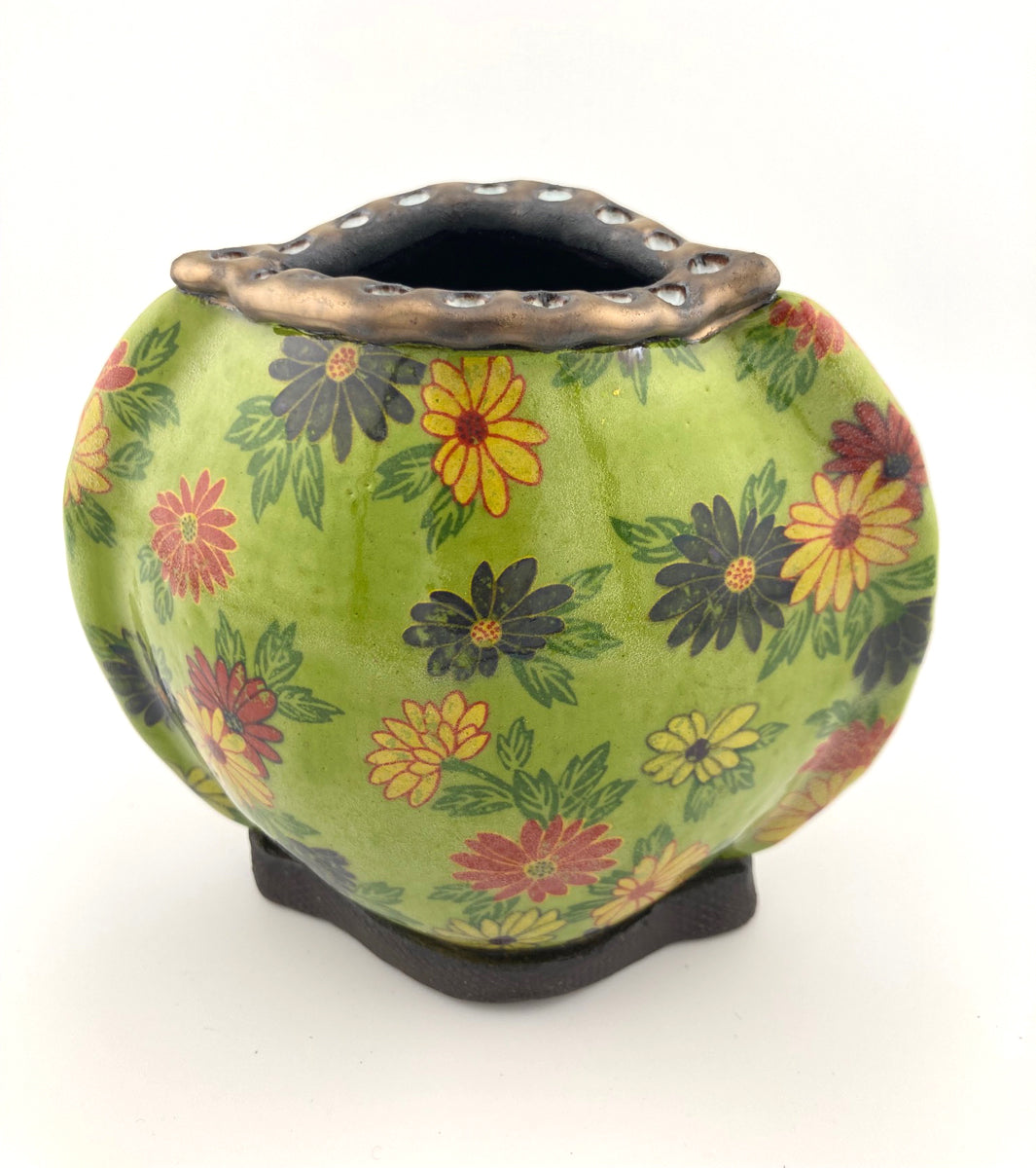 83. Bud Vase D3 (green w/ multi-colored flowers )