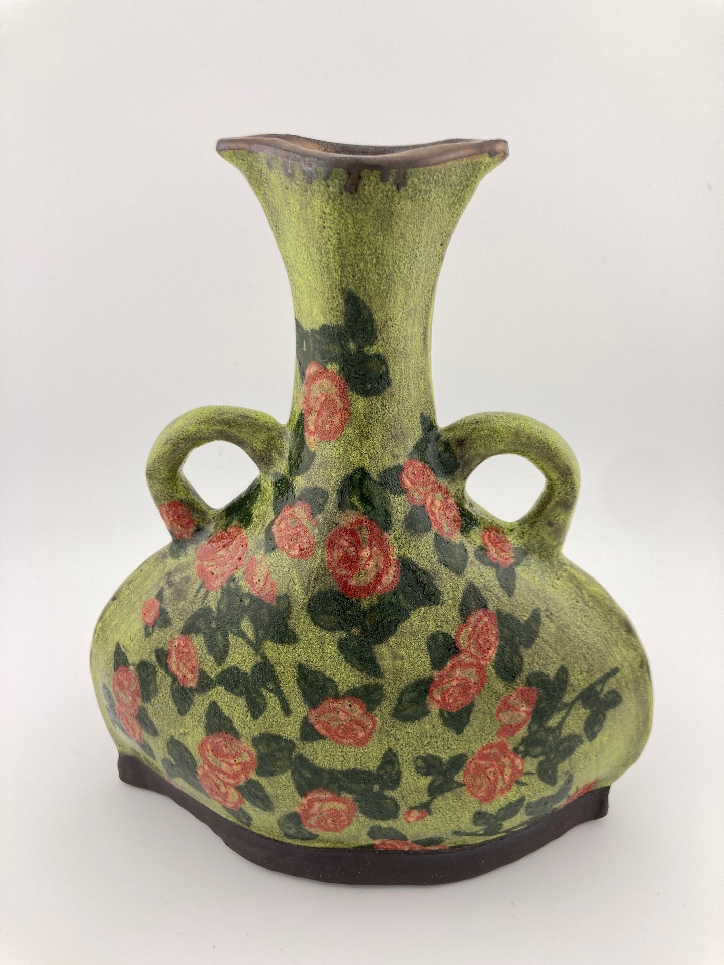 86. Bud Vase E1 (ceramic, chartreuse w/ roses)