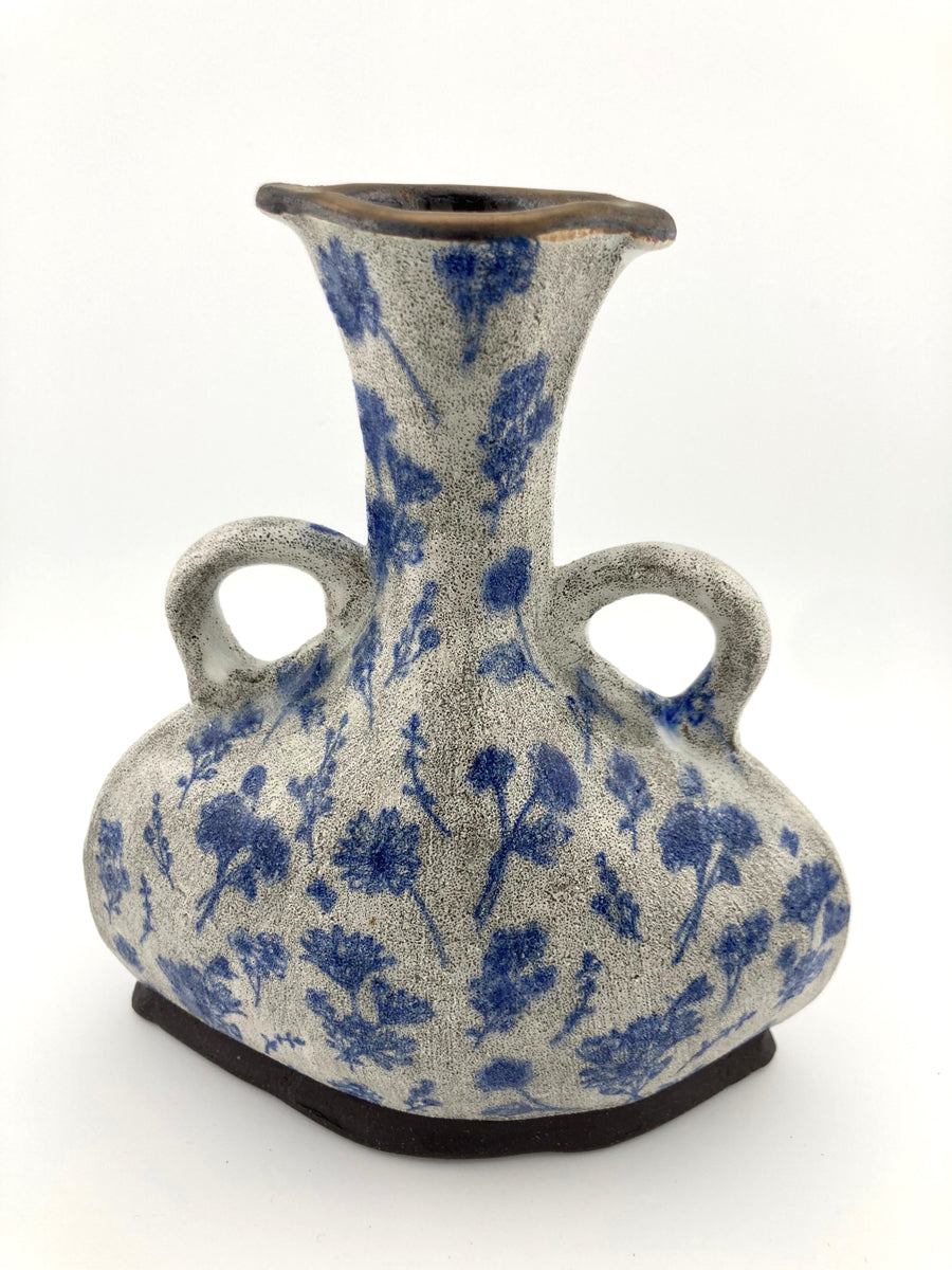 88. Bud Vase E3 (ceramic, white w/ blue flowers)