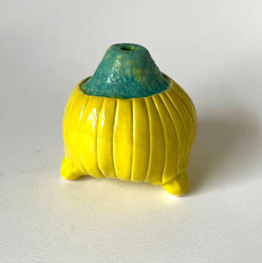 30-24. Chartreuse and Blue Tripod Vase