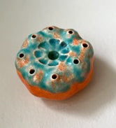 82-23 Orange and Blue Abalone Sea Pod, Earthenware, glaze