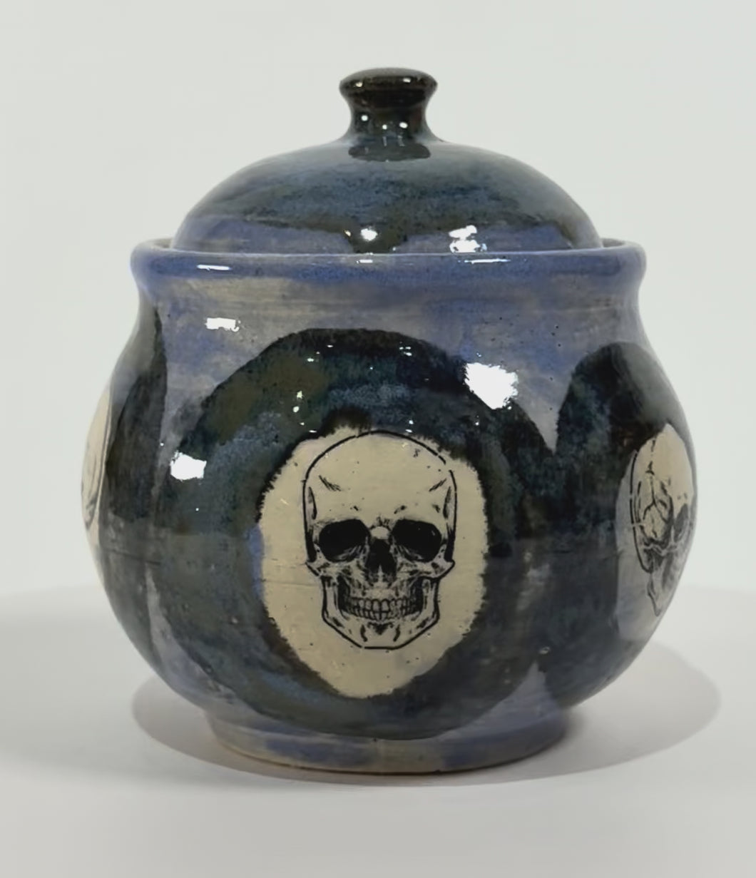 60. Underglaze Transfer Skull Jar