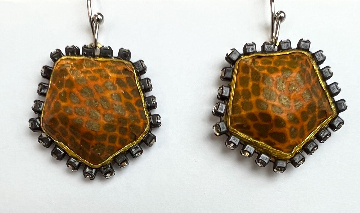 106. Gem Hexagon Orange Earring