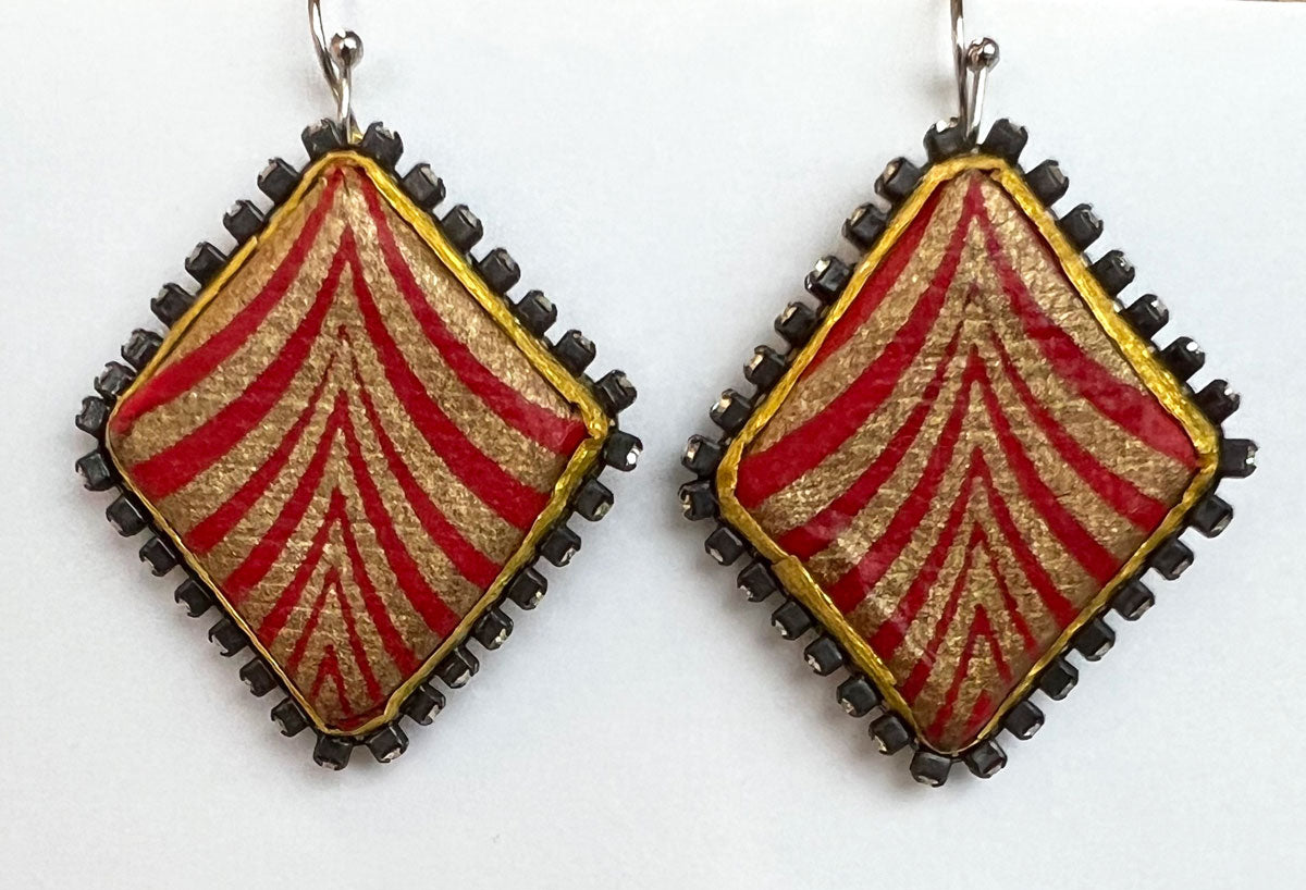 111. Diamond Red & Gold Feather Earring
