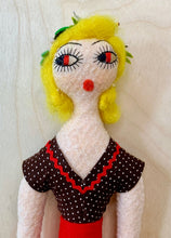 Load image into Gallery viewer, 15. Doll with Embroidered Red Skirt and Brown Polka dot Blouse
