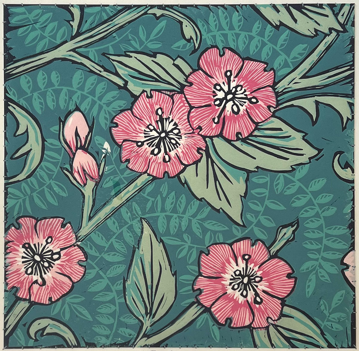 208. Teal with Flowers (unframed)