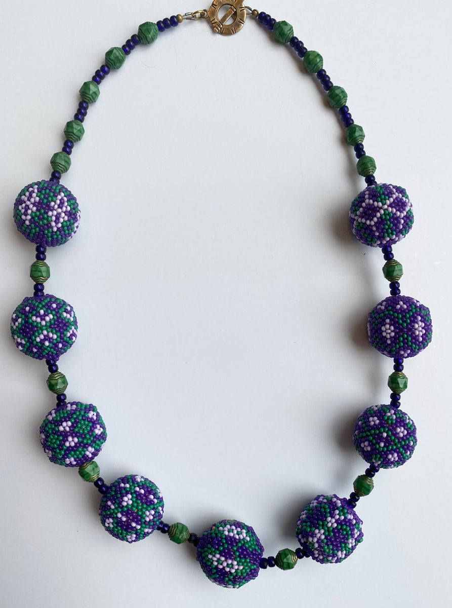 12. Green/Purple Peyote Stitch Beaded Bead Necklace