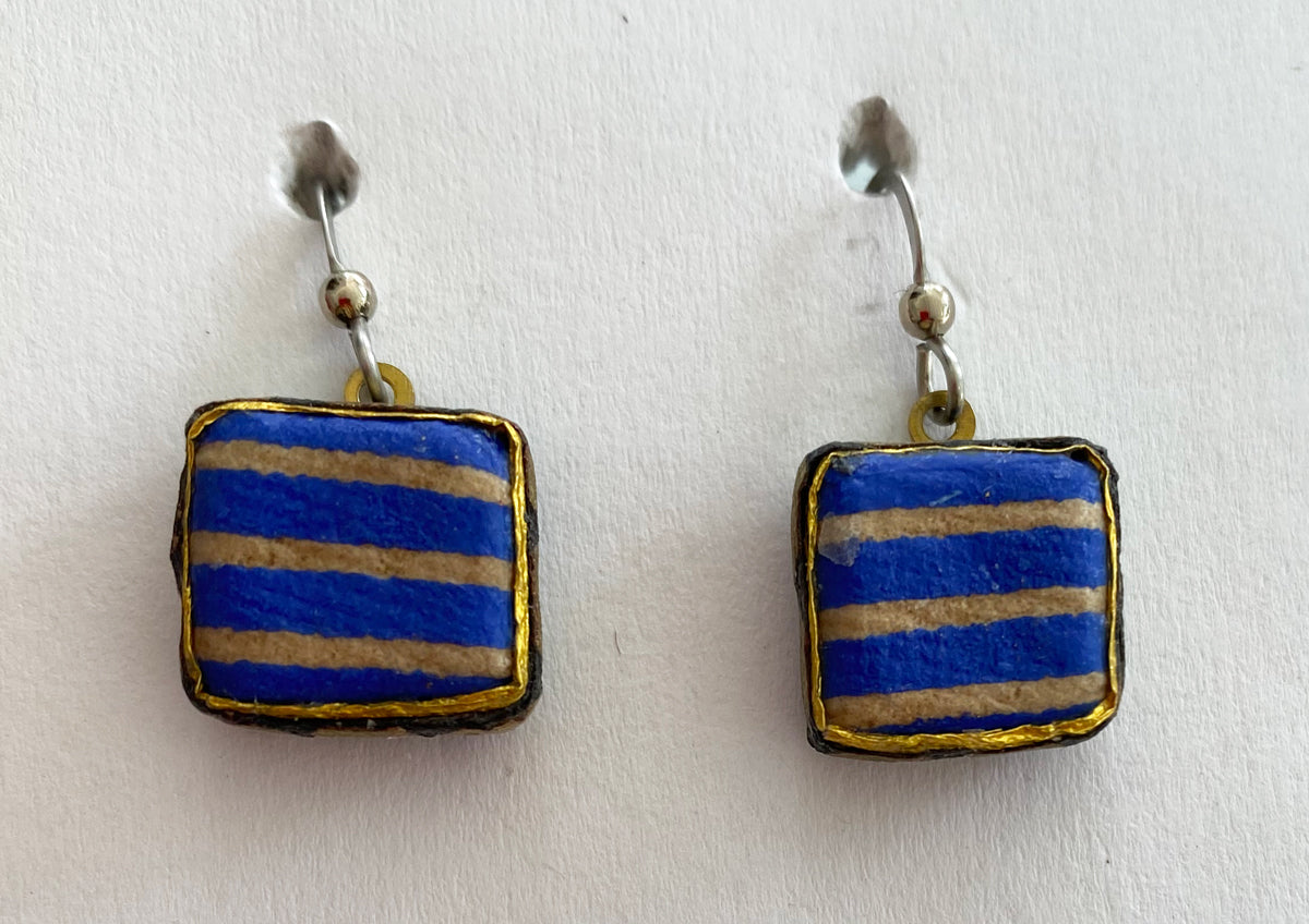 35. Blue Stripe Square Pattern Earring