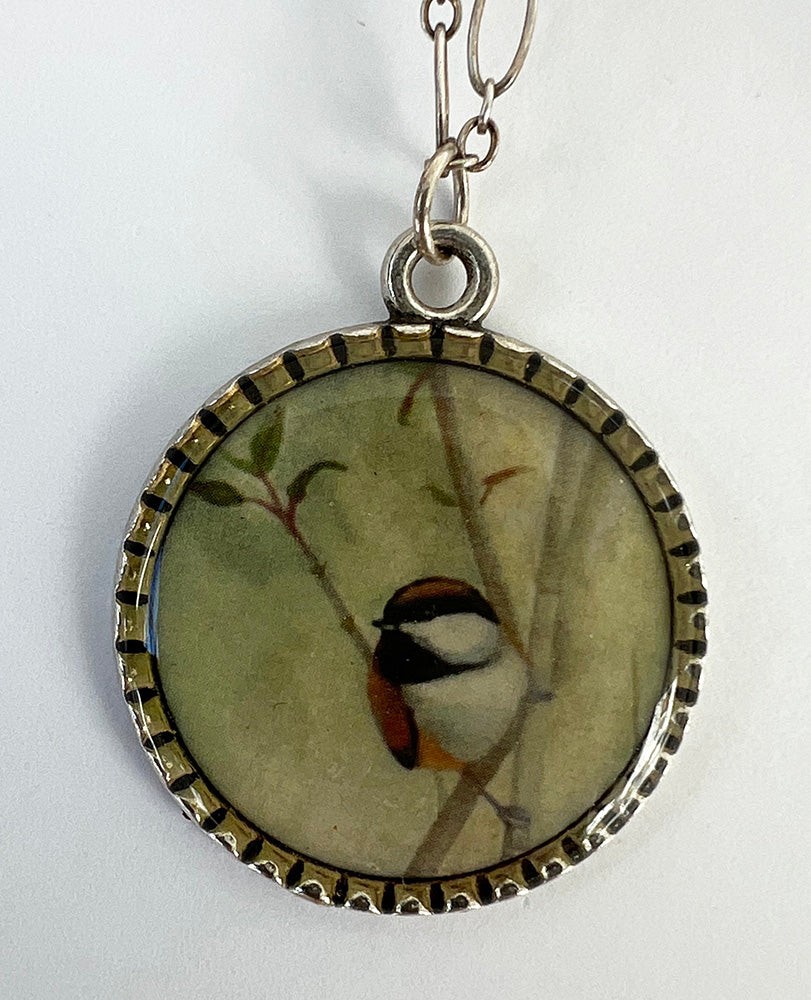 59. Chickadee - Lg Silver Frame Necklace