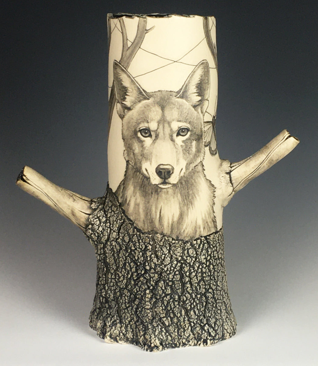 13. Tree Trunk Vase: Lynx & Red Wolf