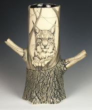 Load image into Gallery viewer, 13. Tree Trunk Vase: Lynx &amp; Red Wolf
