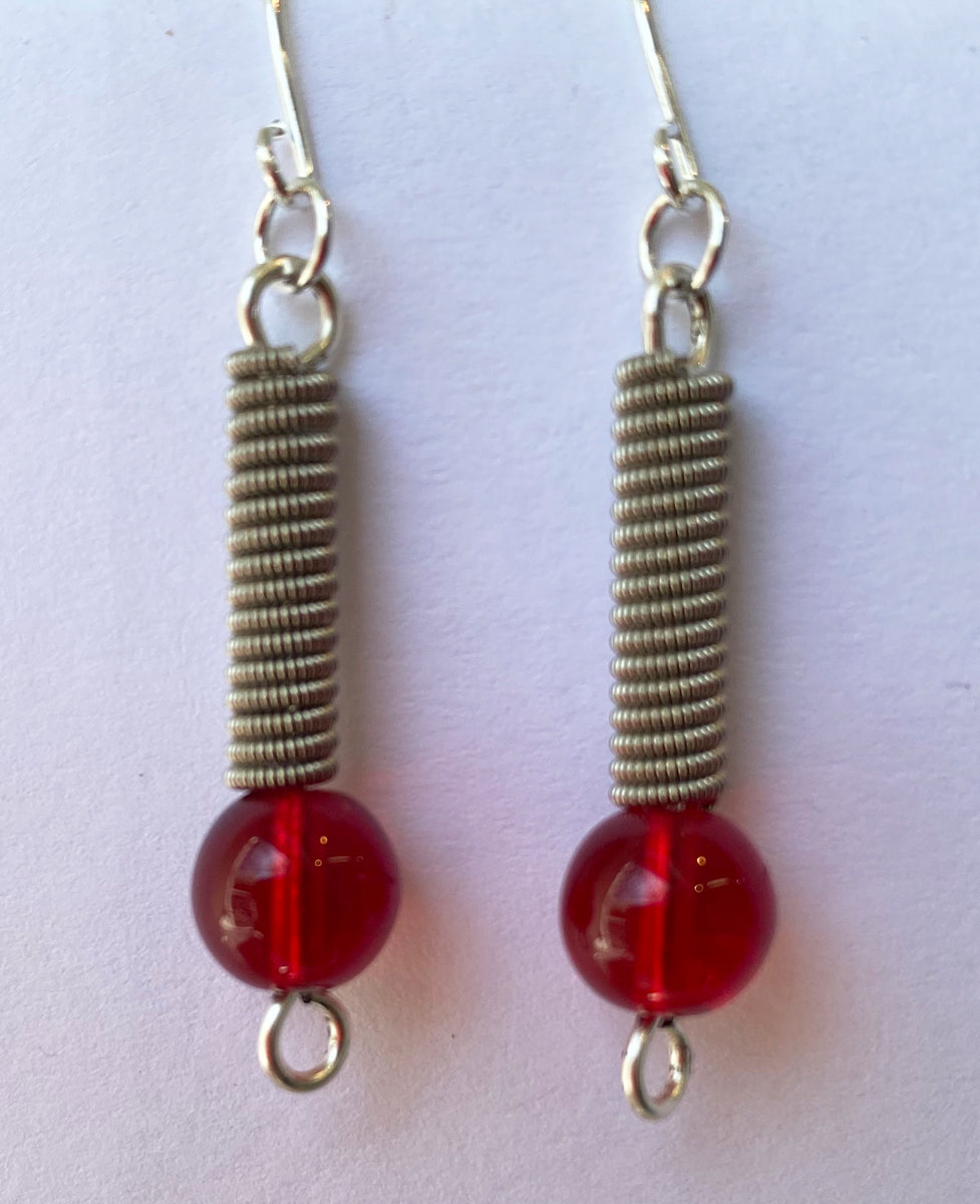 43. Stainless Guitar Wire Earring with Beads