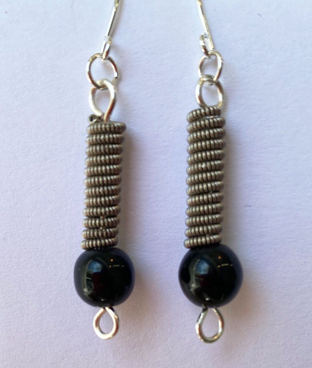 44.Stainless Guitar String Earring with Beads