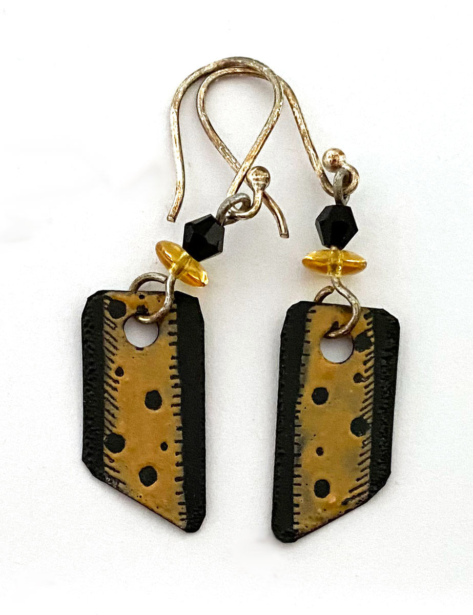 3. Gold & Black Abstract Enamel Earrings