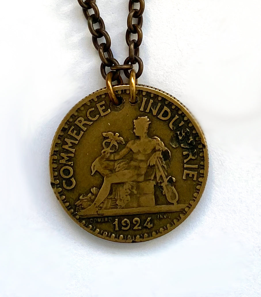 25. Necklace: Brass & Antique Coin