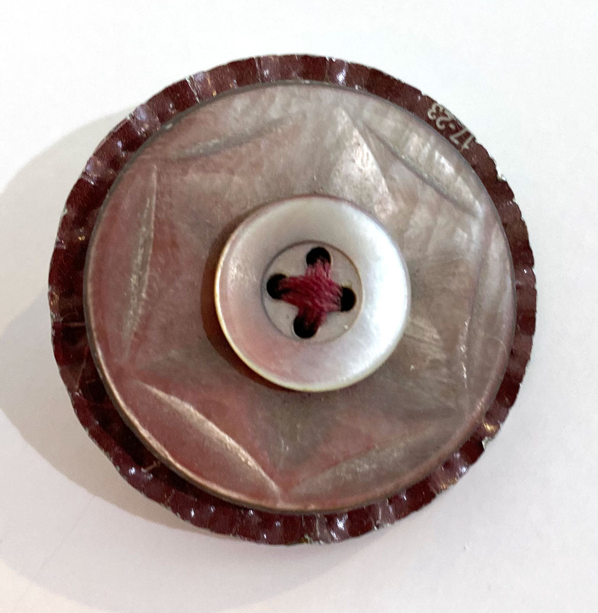 18. Pin: Bottle Cap w/ Two Pearly Buttons
